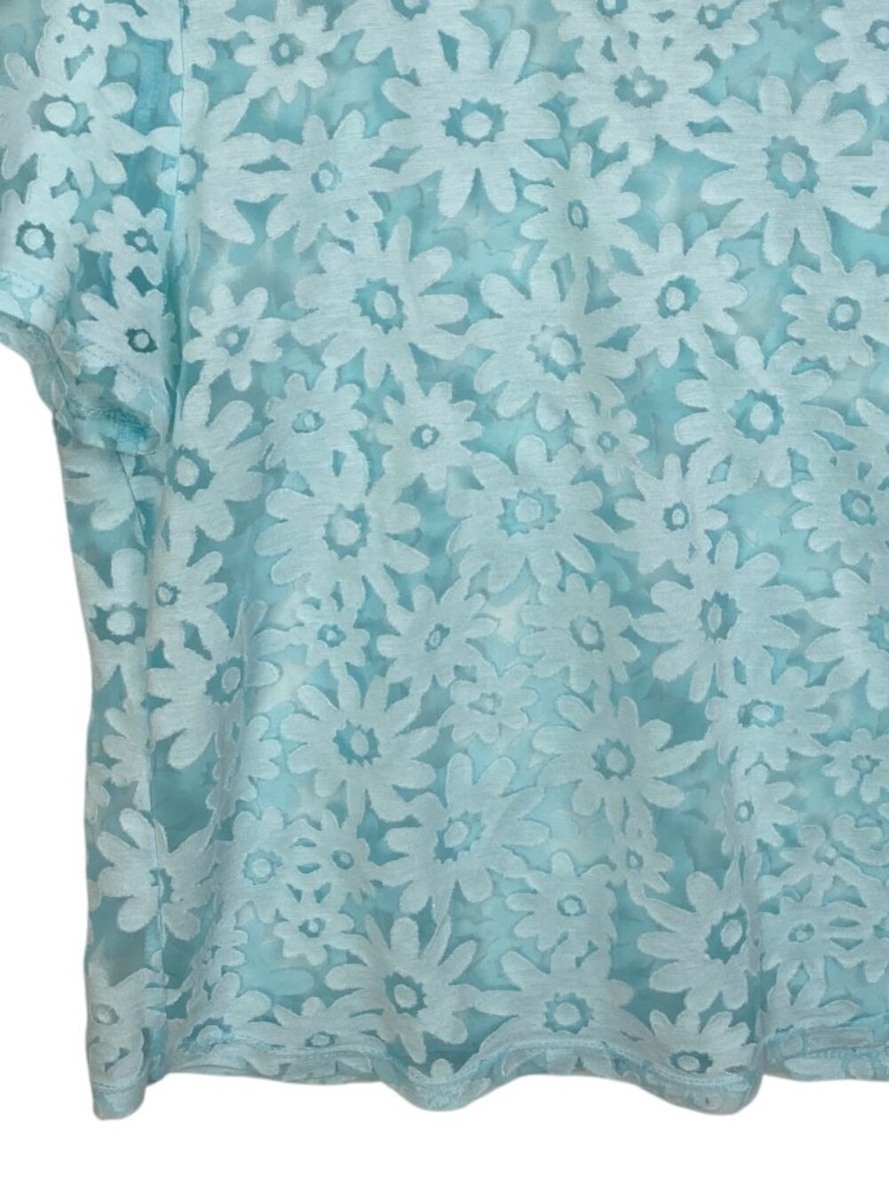 Y2K Sheer Mesh Floral Burnout Tee Light Blue Daisy Fairy Grunge Short Sleeve-L - Picture 4 of 7